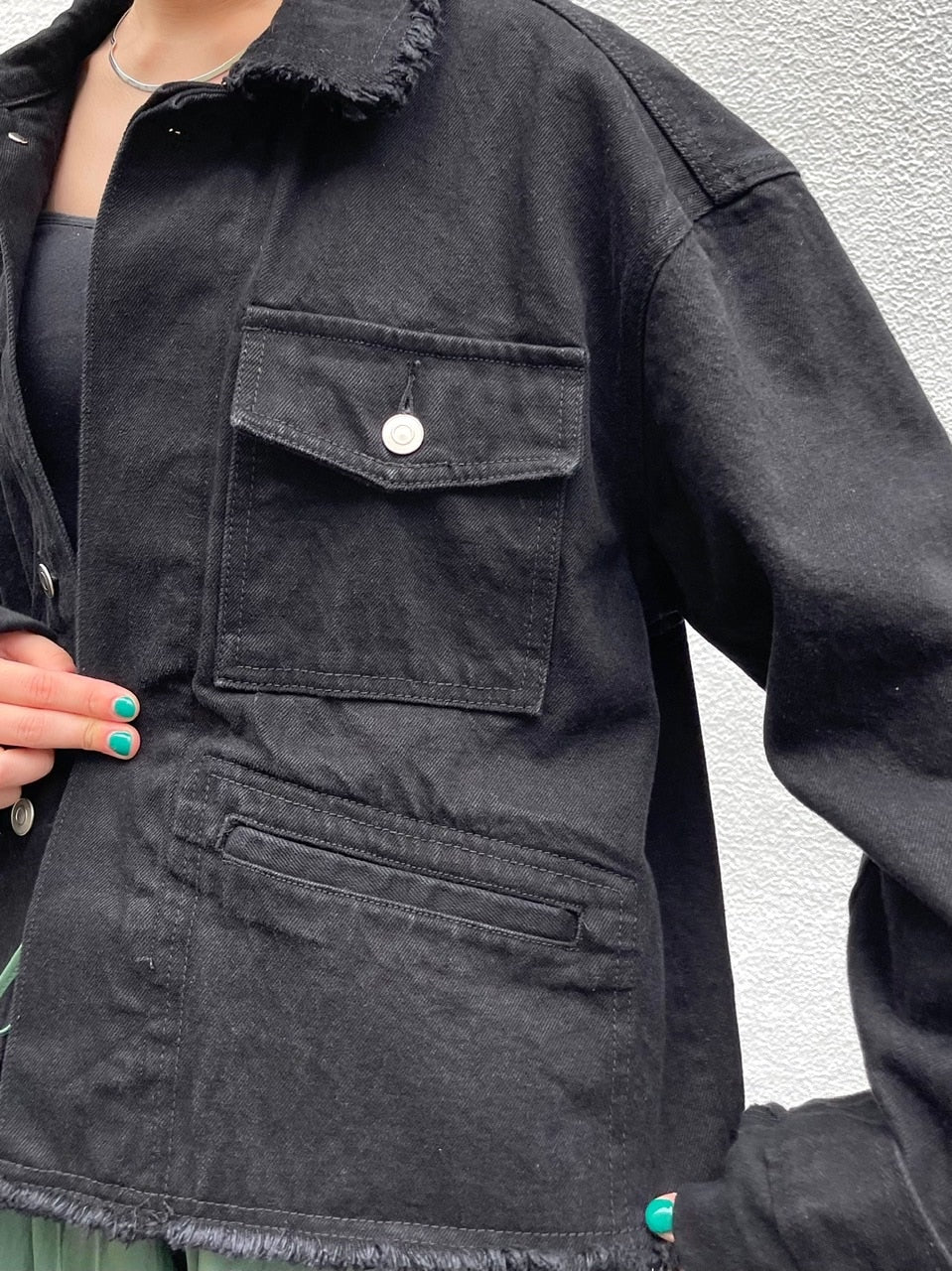 受注制【Chikashitsu +】cropped design denim jacket (2color)