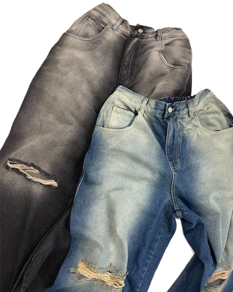受注制【Chikashitsu +】vintage wash damage denim pants (2color)
