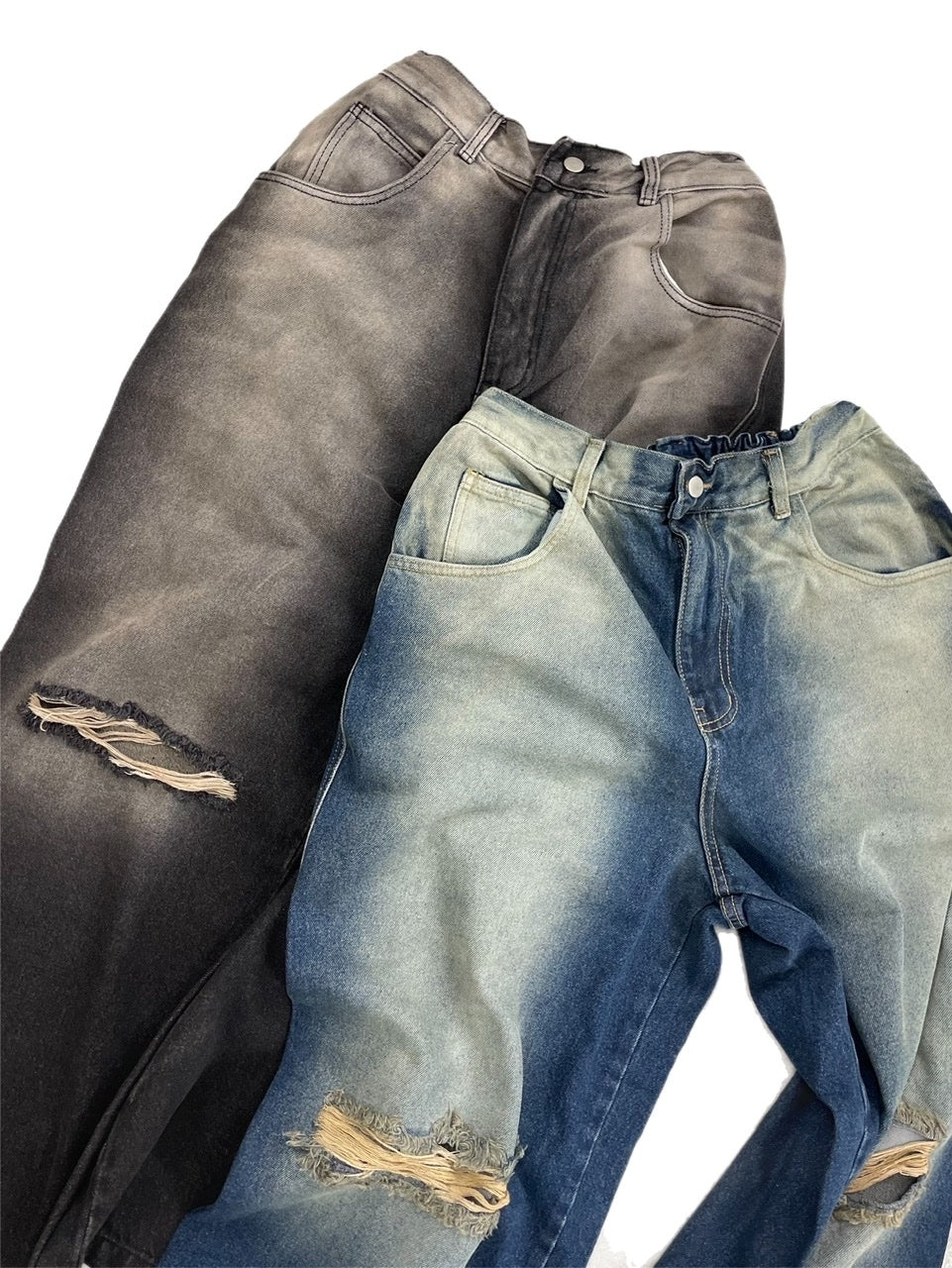受注制【Chikashitsu +】vintage wash damage denim pants (2color)