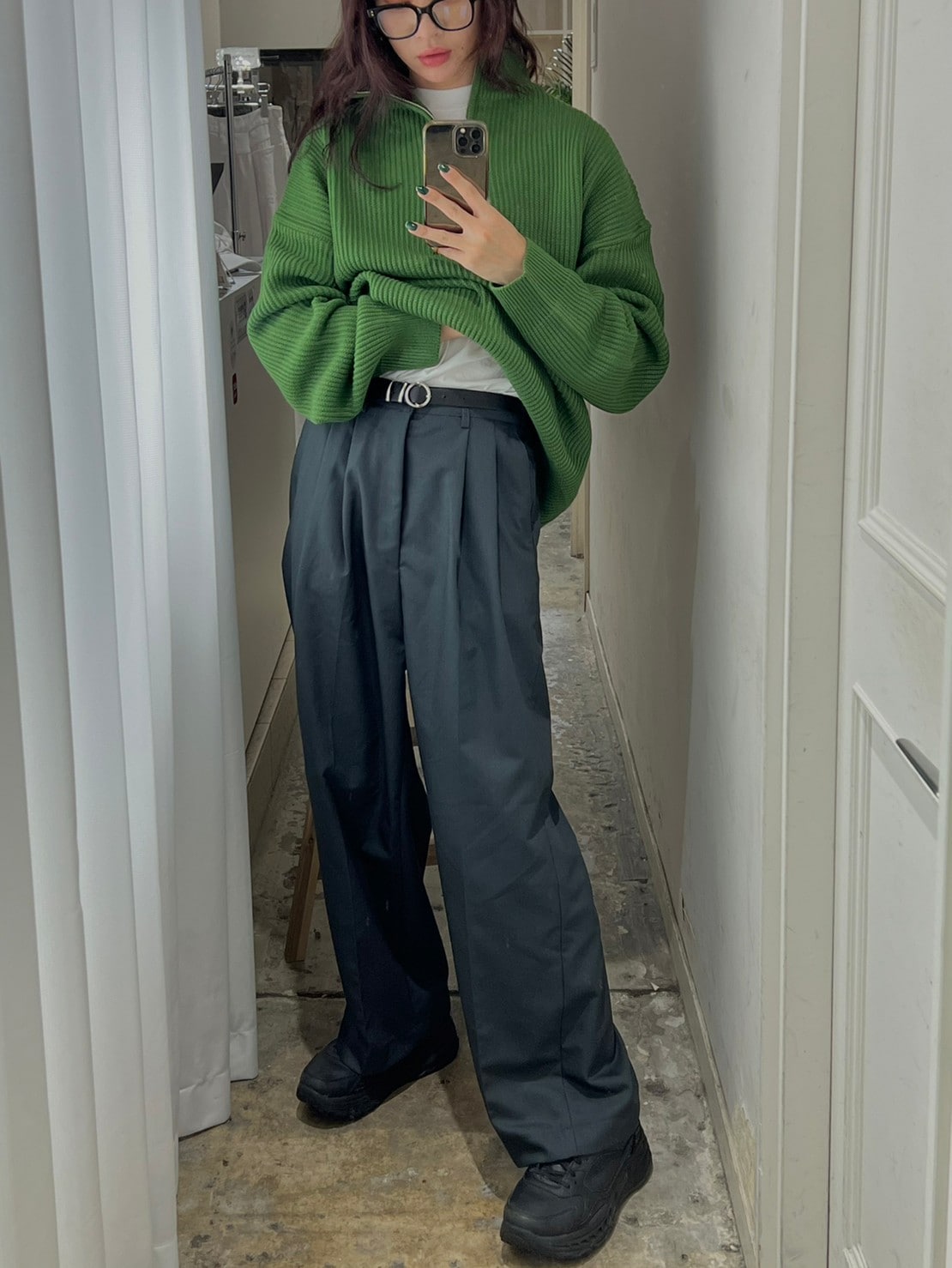 【Chikashitsu +】half zip high neck knit (3color) / 【チカシツプラス】ハーフジップアップハイネック長袖ニット