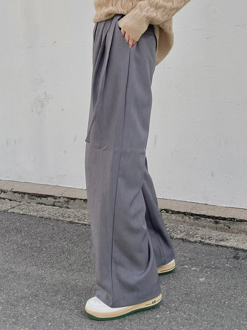 【Chikashitsu +】waist belt tuck slacks (3color)
