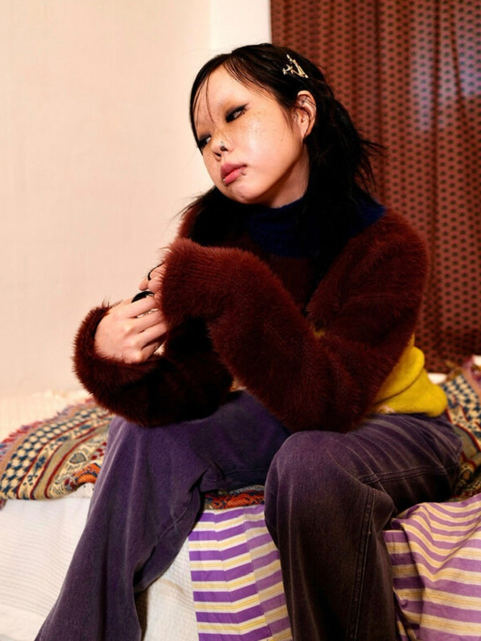 【YOUTHBATH】High-Neck Knit Top Set-up