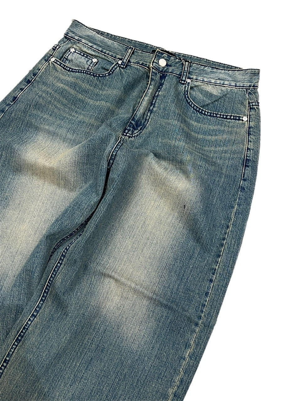 受注制【Chikashitsu +】vintage wash semi wide denim pants