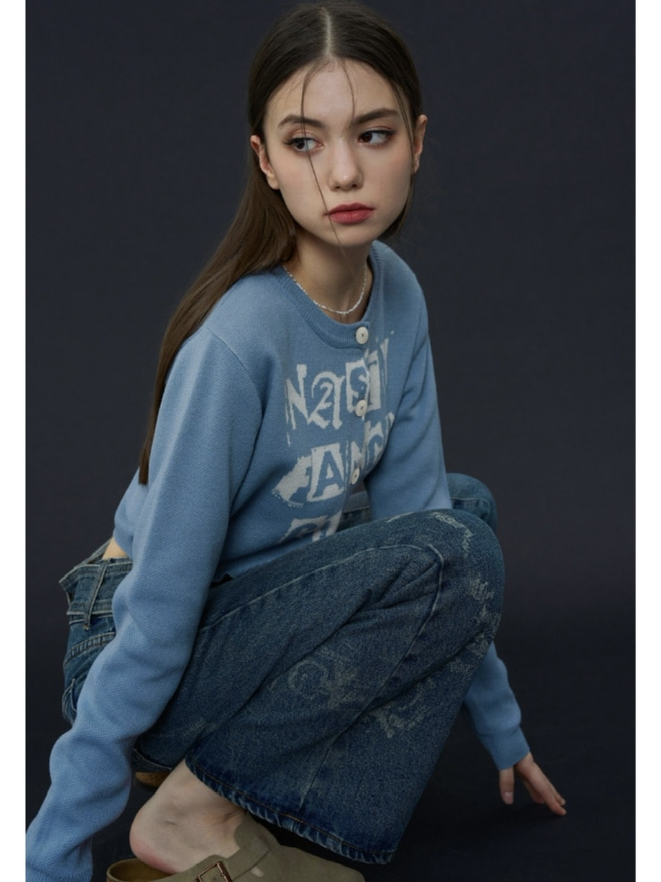 【FANCY CLUB】FANCY STAMP CROP CARDIGAN