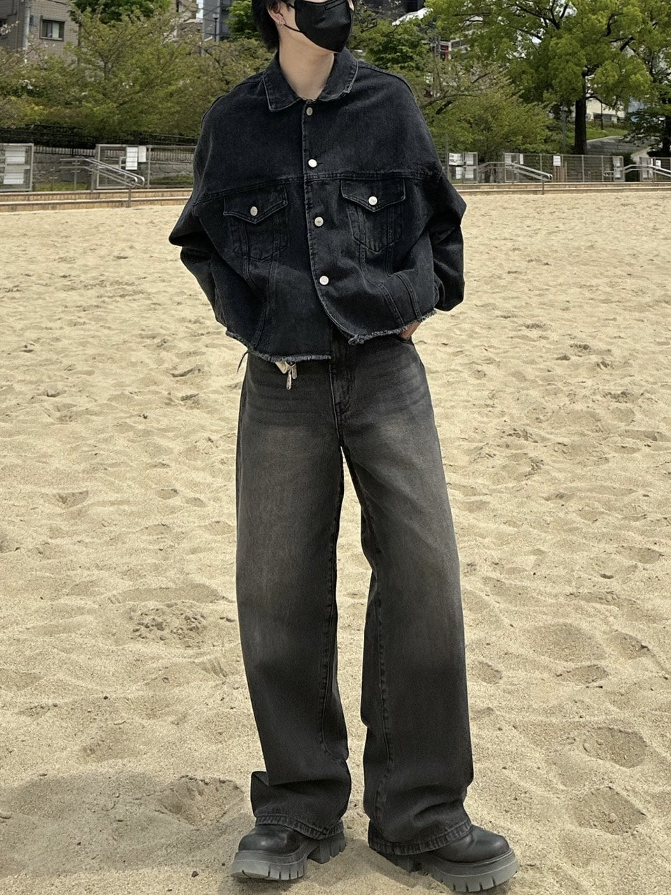 大阪店WEB限定受注制【Chikashitsu +】vintage color wash wide denim pants (3color)