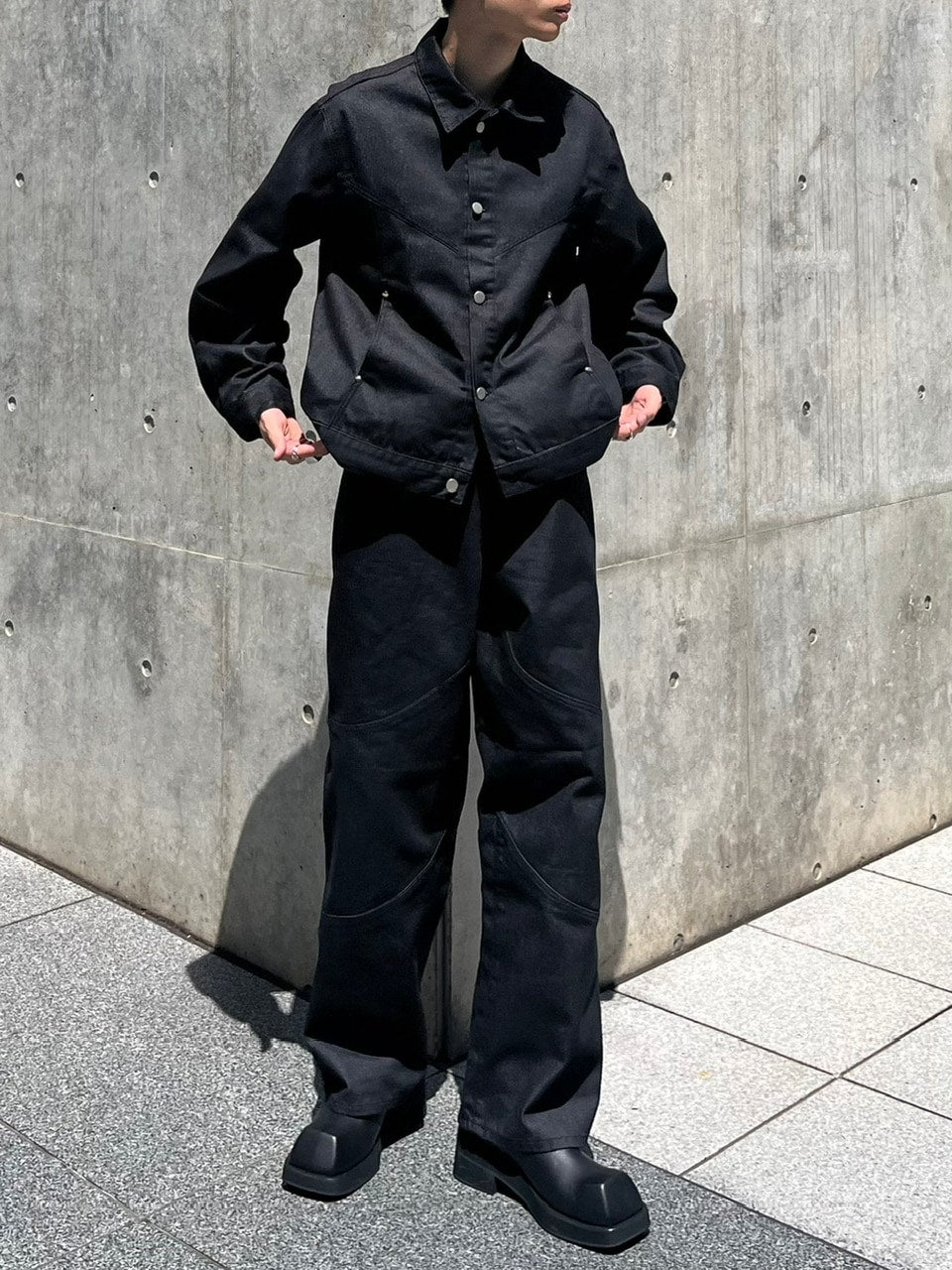 受注制【Chikashitsu +】set up design denim short jacket (2color)