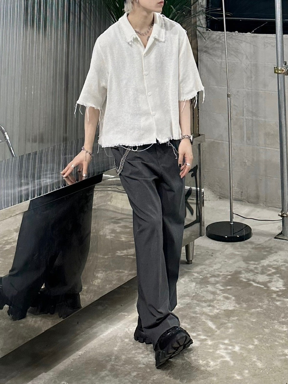 大阪店WEB限定受注制【Chikashitsu +】tweed cropped shirt (2color)