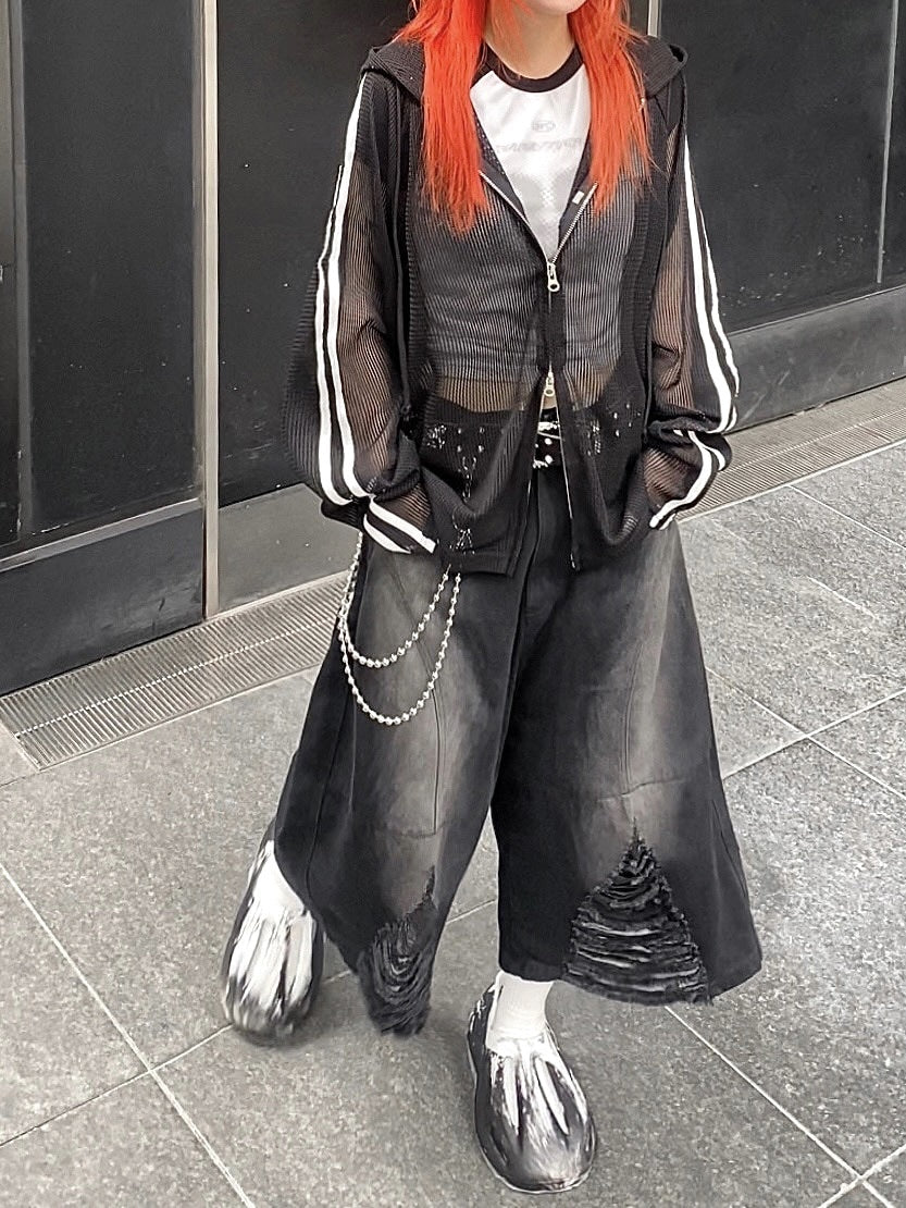 受注制【Never mind the XU】track mesh zip hoodie (2color)