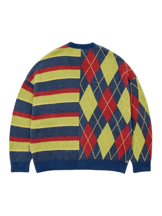 【AJOBYAJO】Argyle Stripe Mixed Cardigan / 【アジョバイアジョ】アーガイルストライプボーダーミックス長袖カーディガン