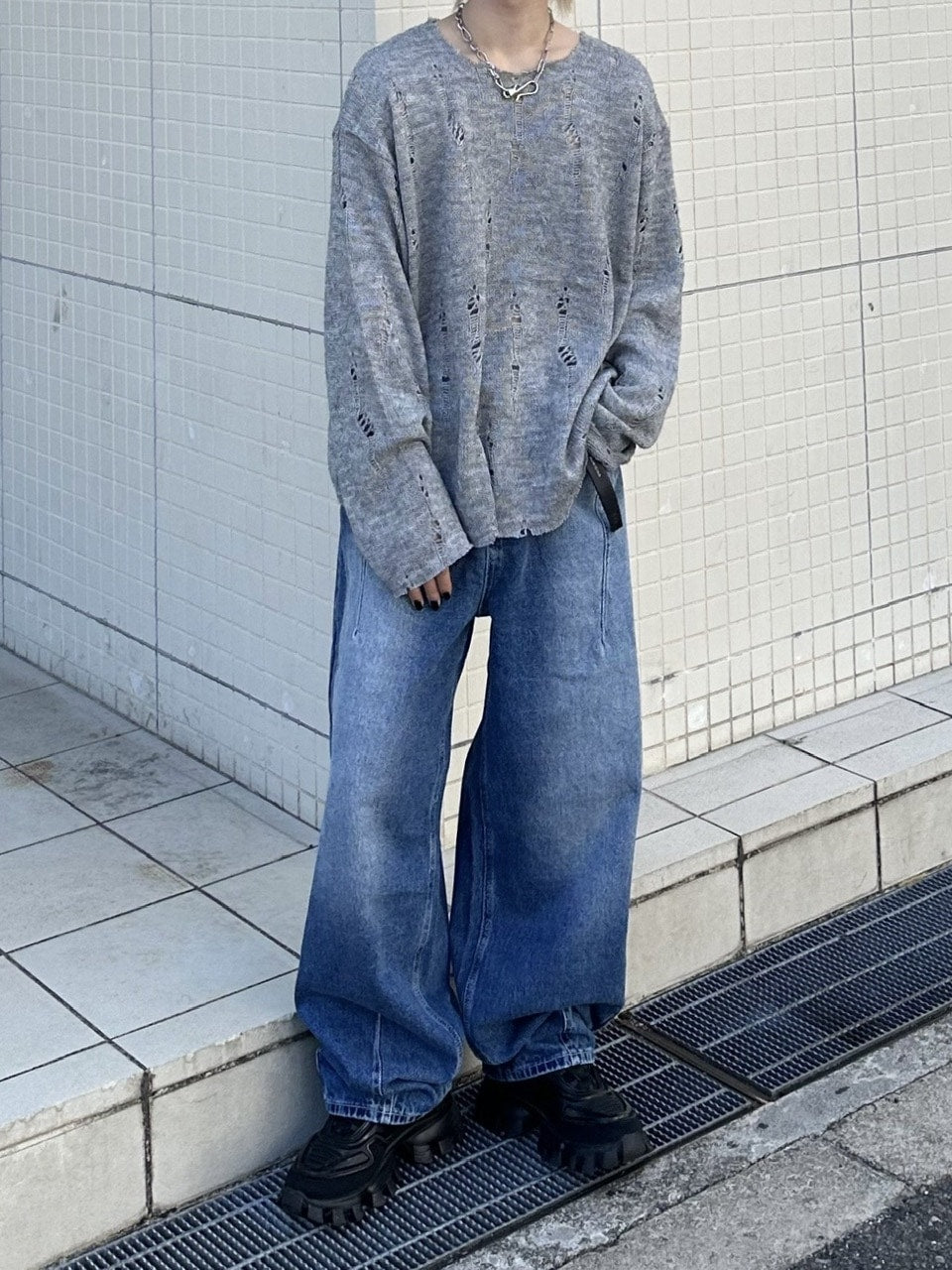 大阪店WEB限定受注制【Chikashitsu +】damage mohair knit (3color)