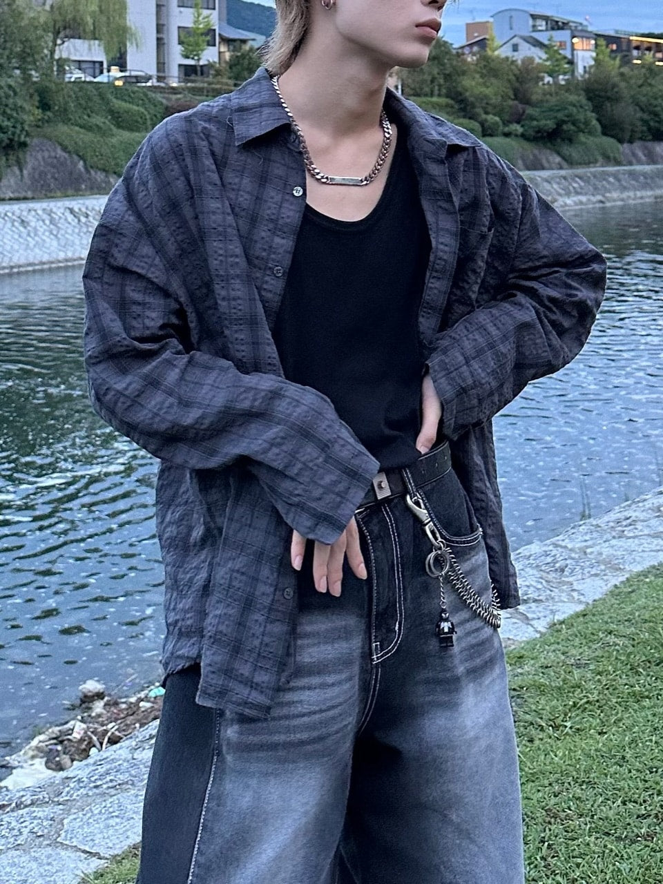 大阪店WEB限定受注制【Chikashitsu +】linen check shirt (3color)