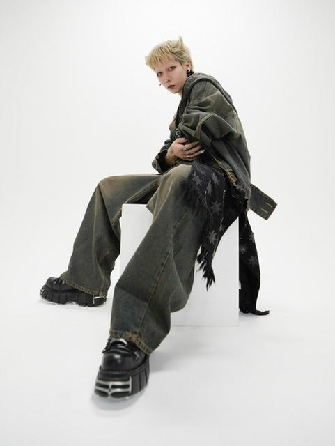 受注制【Never mind the XU】setup denim pants (2color)