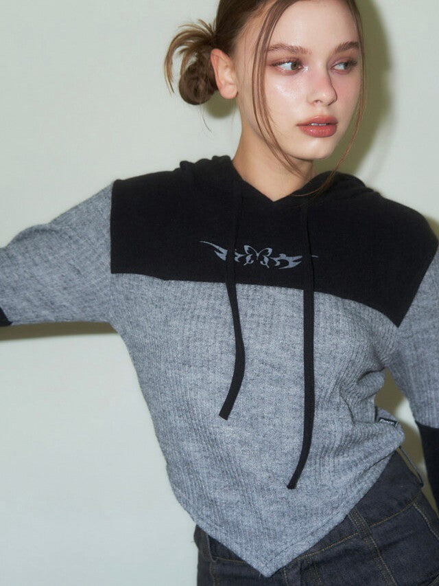 【FANCY CLUB】BOW RIBBED LAYERED HOODIE PART 1