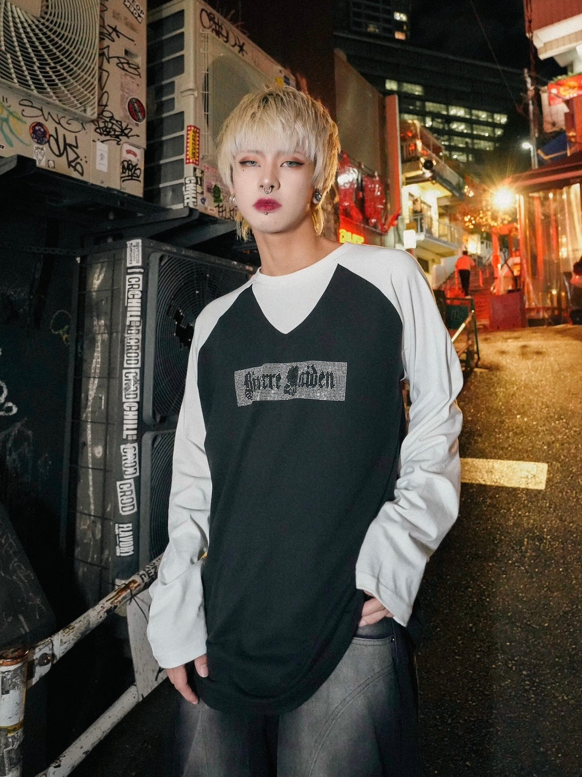 【Bizarre Maiden】rhinestone logo raglan tee (2color) / 【ビザールメイデン】ラインストーンロゴラグラン長袖Tシャツ