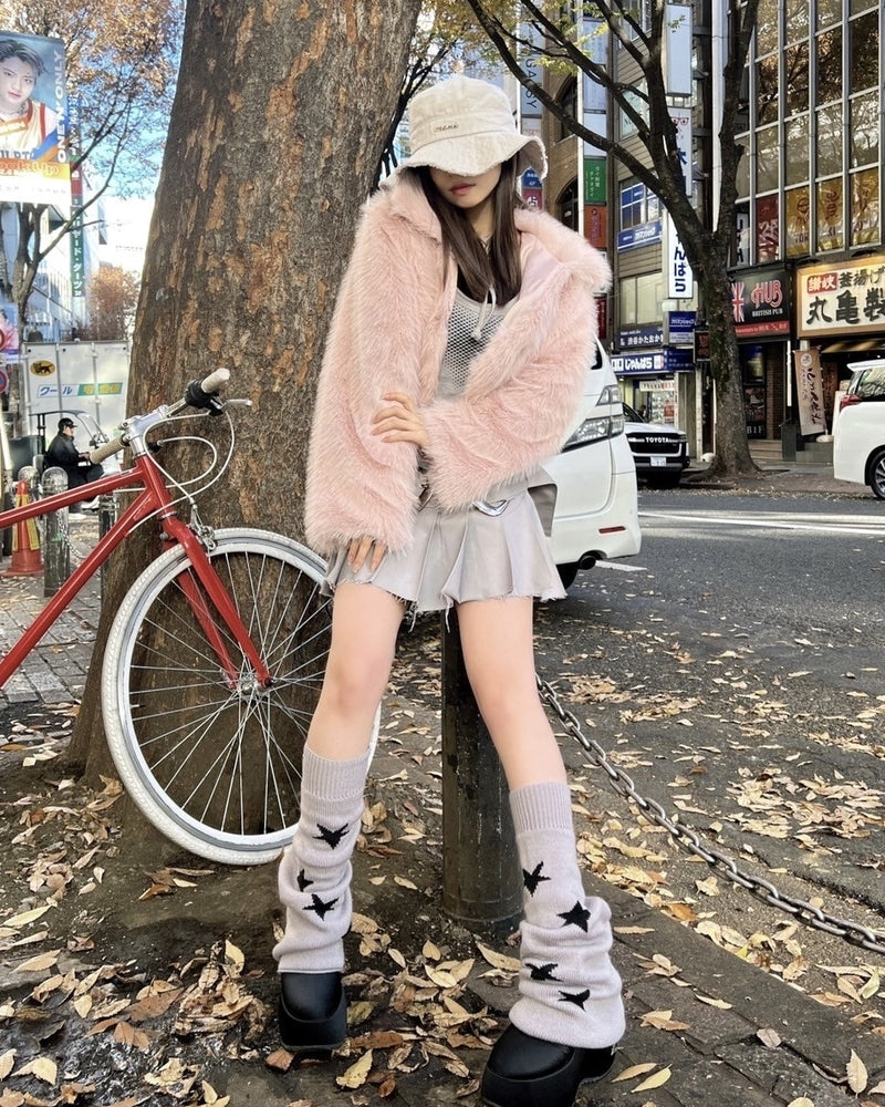 【Never mind the XU】cropped fur jacket (4color) / 【ネバーマインドザエックスユー】クロップドファー長袖ジャケット