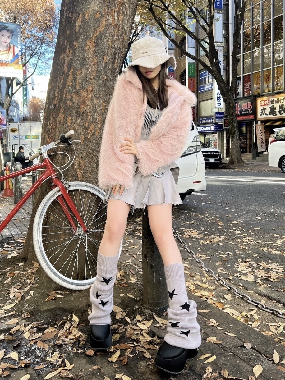 【Never mind the XU】cropped fur jacket (4color) / 【ネバーマインドザエックスユー】クロップドファー長袖ジャケット