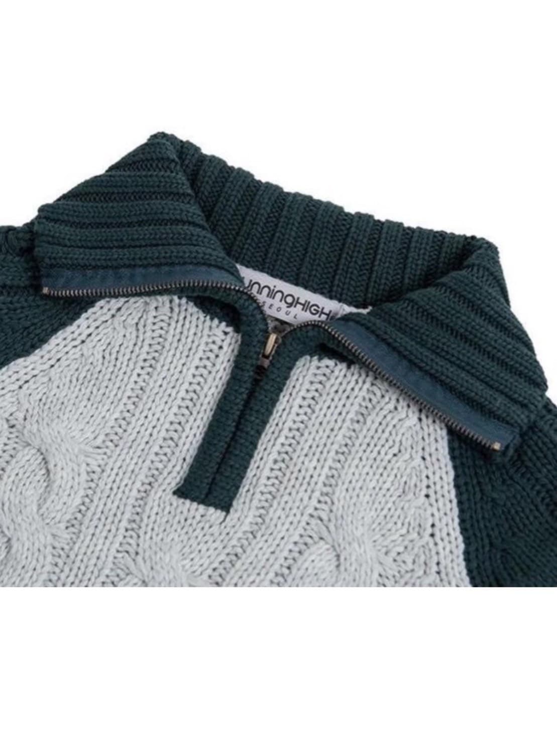 【runningHIGH】COLOR BLOCK TURTLENECK ZIP UP KNIT PULLOVER