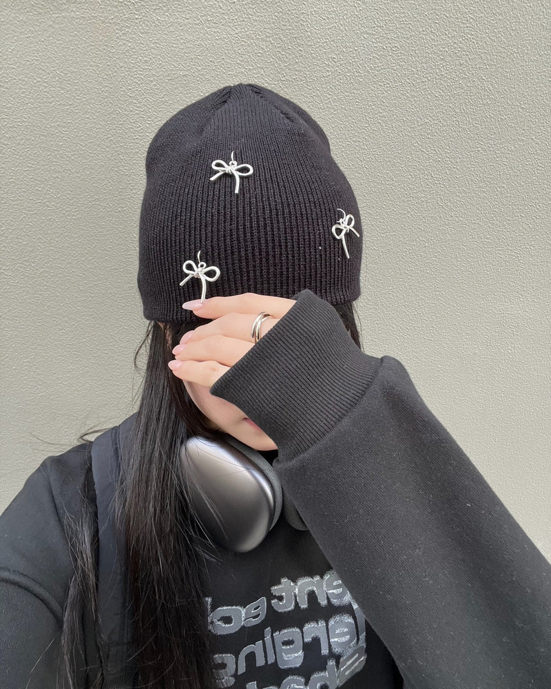 受注制【Chikashitsu + LADIES】ribbon beanie (3color)