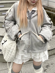 受注制【nmtc +】reverse design damage zip up hoodie (3color)