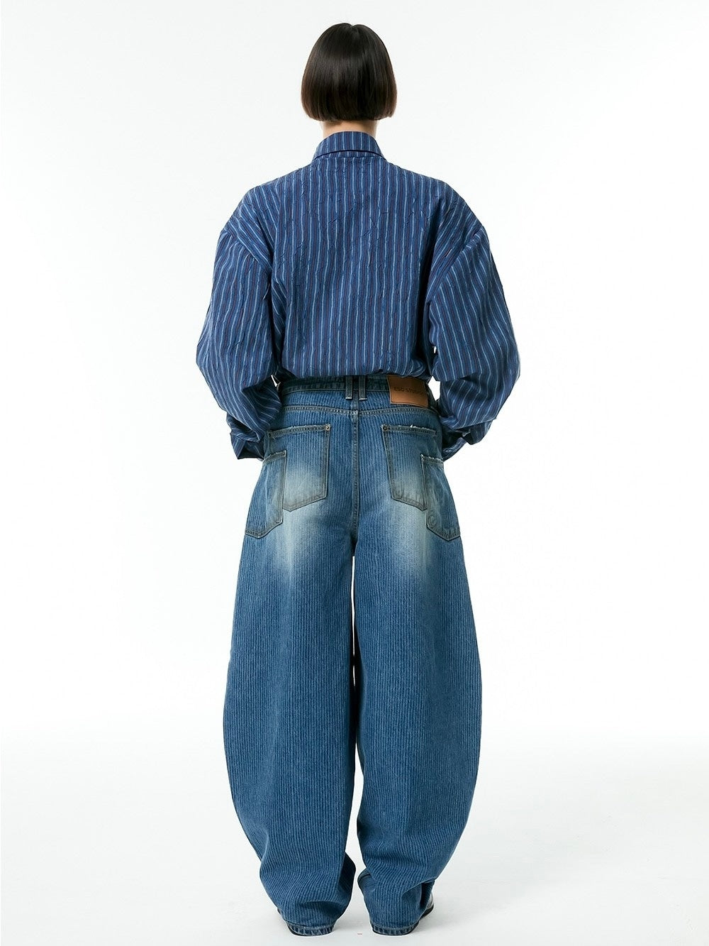 【ESC STUDIO】stripe laser washing denim baggy pants