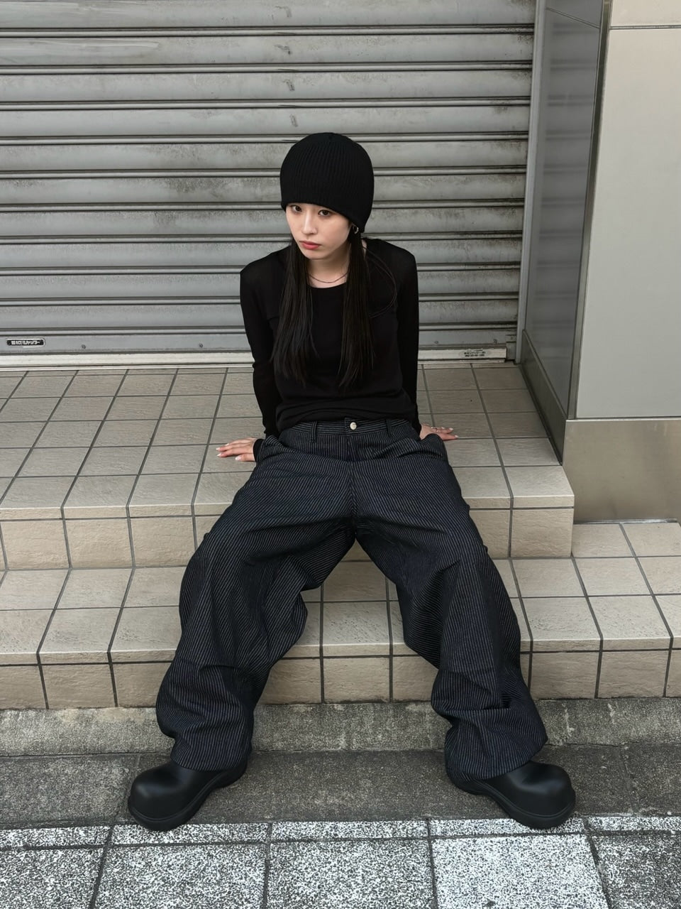 受注制【Chikashitsu +】snap button hickory stripe pants / 【チカシツプラス】スナップボタンヒッコリーストライプデニムパンツ