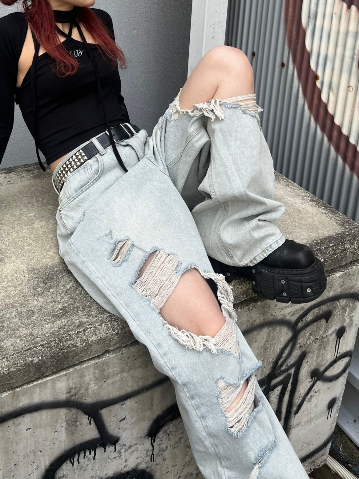 受注制【Bizarre Maiden】grunge crush denim pants (2color)