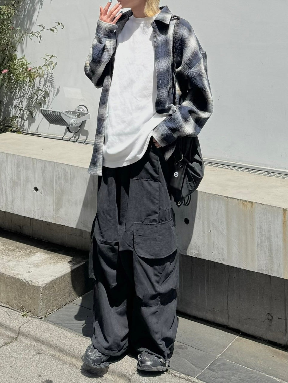 受注制【Chikashitsu +】shadow check shirt (2color) / 【チカシツプラス】シャドウチェック長袖シャツ