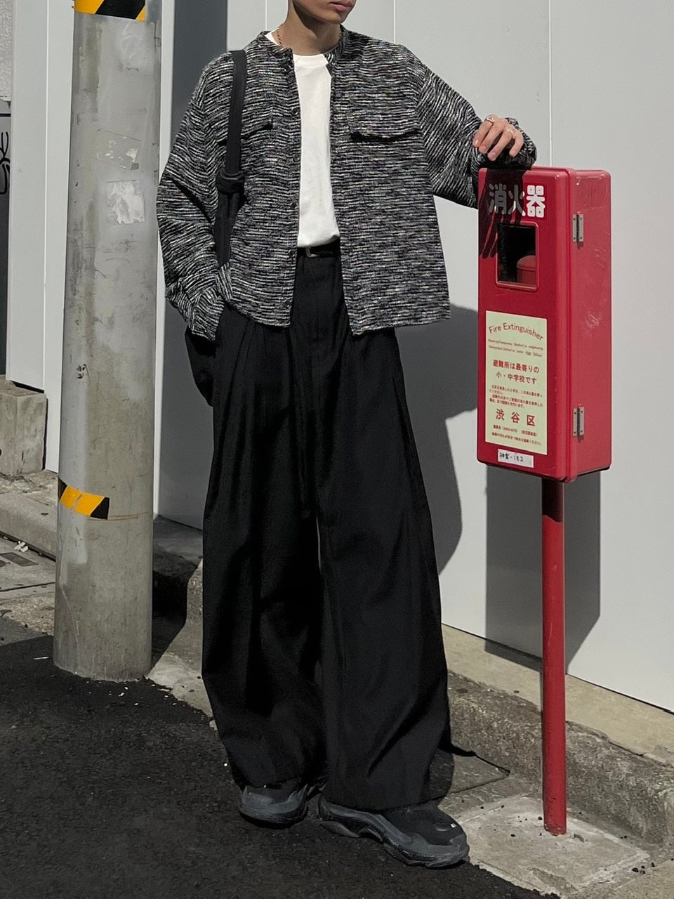 受注制【Chikashitsu +】no collar light tweed shirt (2color)