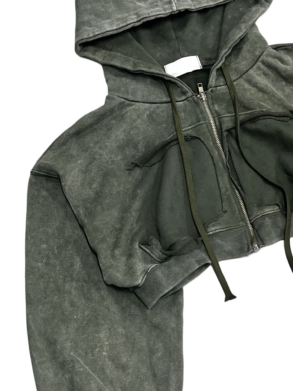 【Never mind the XU】washed crop zipup hoodie