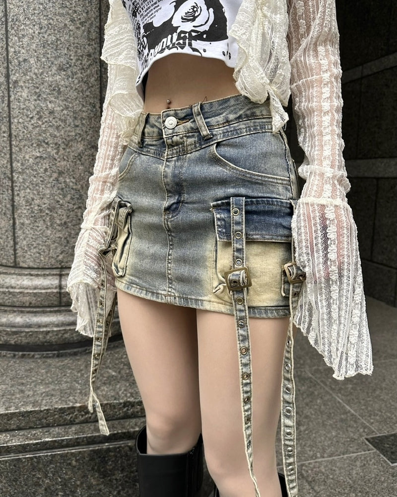 受注制【Never mind the XU】cargo denim skirt (2color)