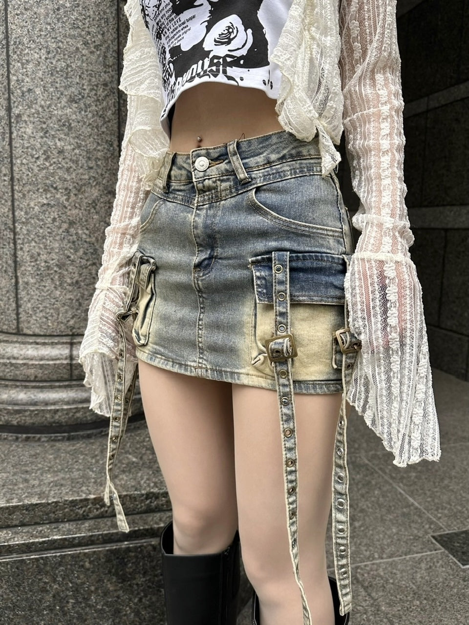 受注制【Never mind the XU】cargo denim skirt (2color)