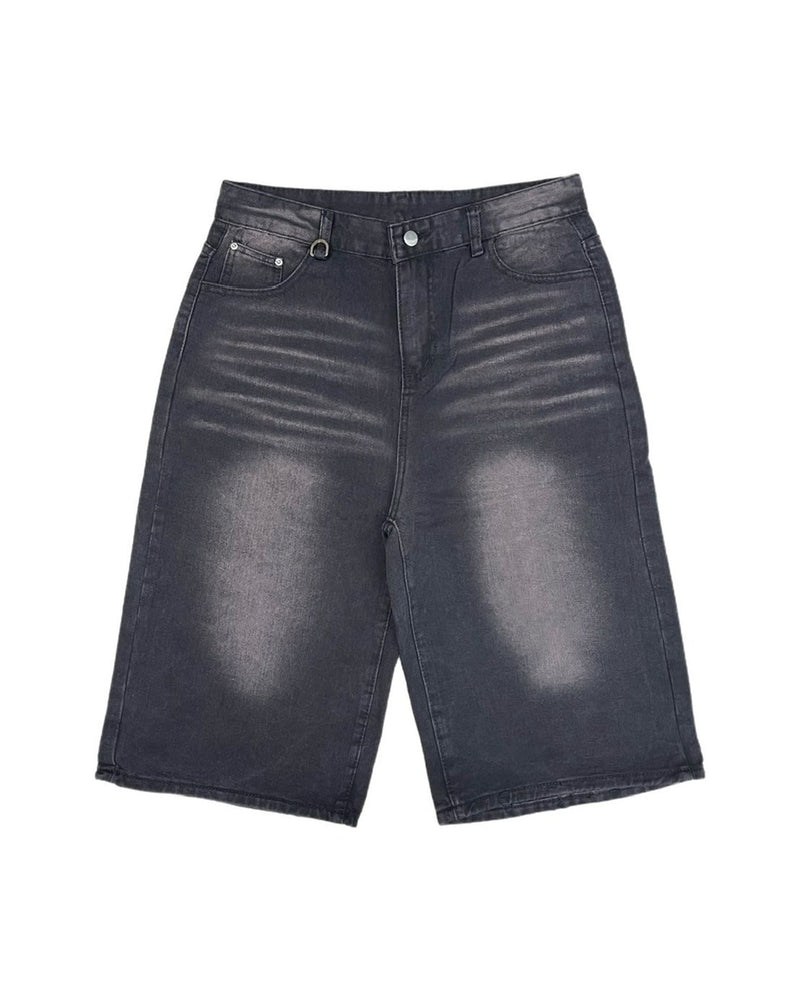 【Chikashitsu +】vintage wash wide denim half pants (2color)