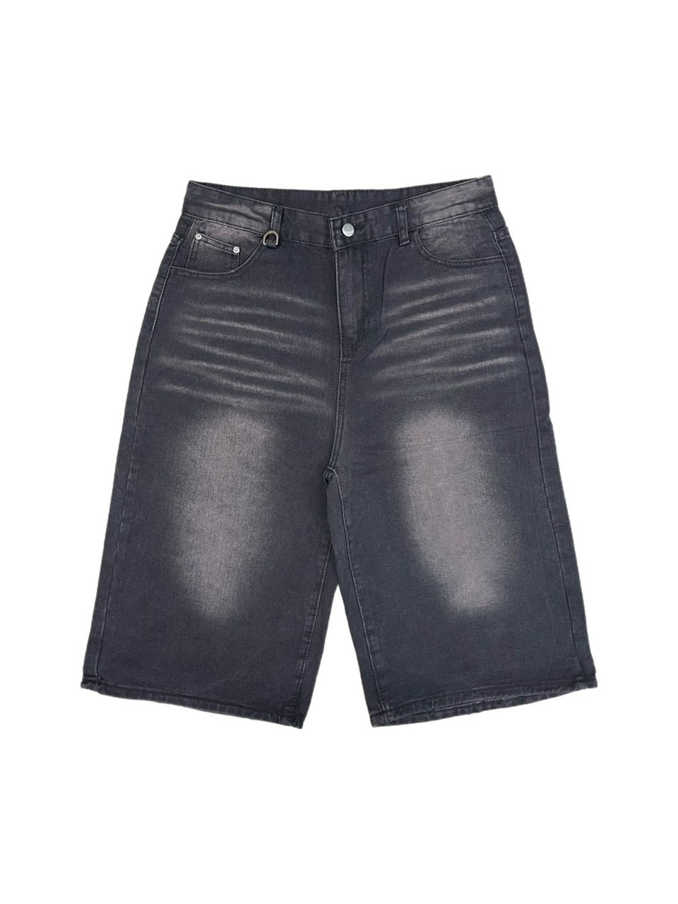 【Chikashitsu +】vintage wash wide denim half pants (2color)