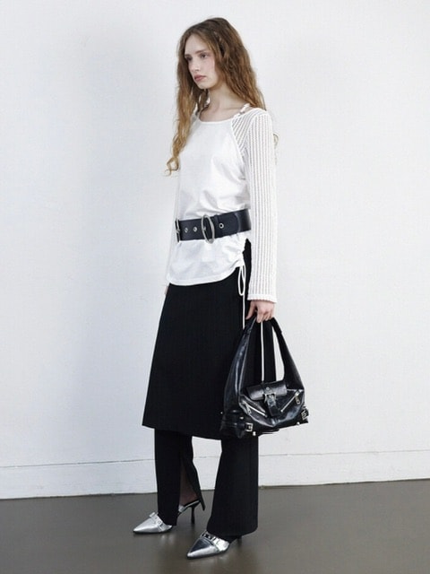 【NOT KNOWING】Net Sleeve Neck Strap O-Ring Top