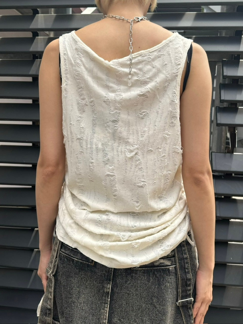 受注制【Never mind the XU】star damage sleeveless (2color)