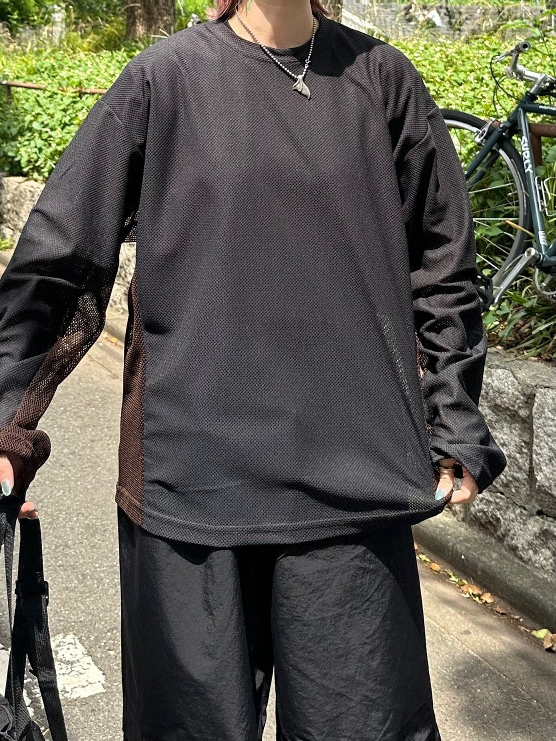 受注制【Chikashitsu +】side pattern mesh long sleeve