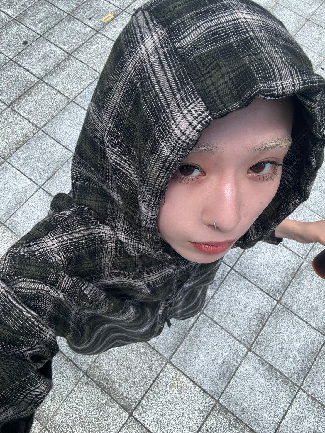 受注制【Chikashitsu +】glen check hooded shirt (2color) / 【チカシツプラス】グレンチェックフード長袖シャツ