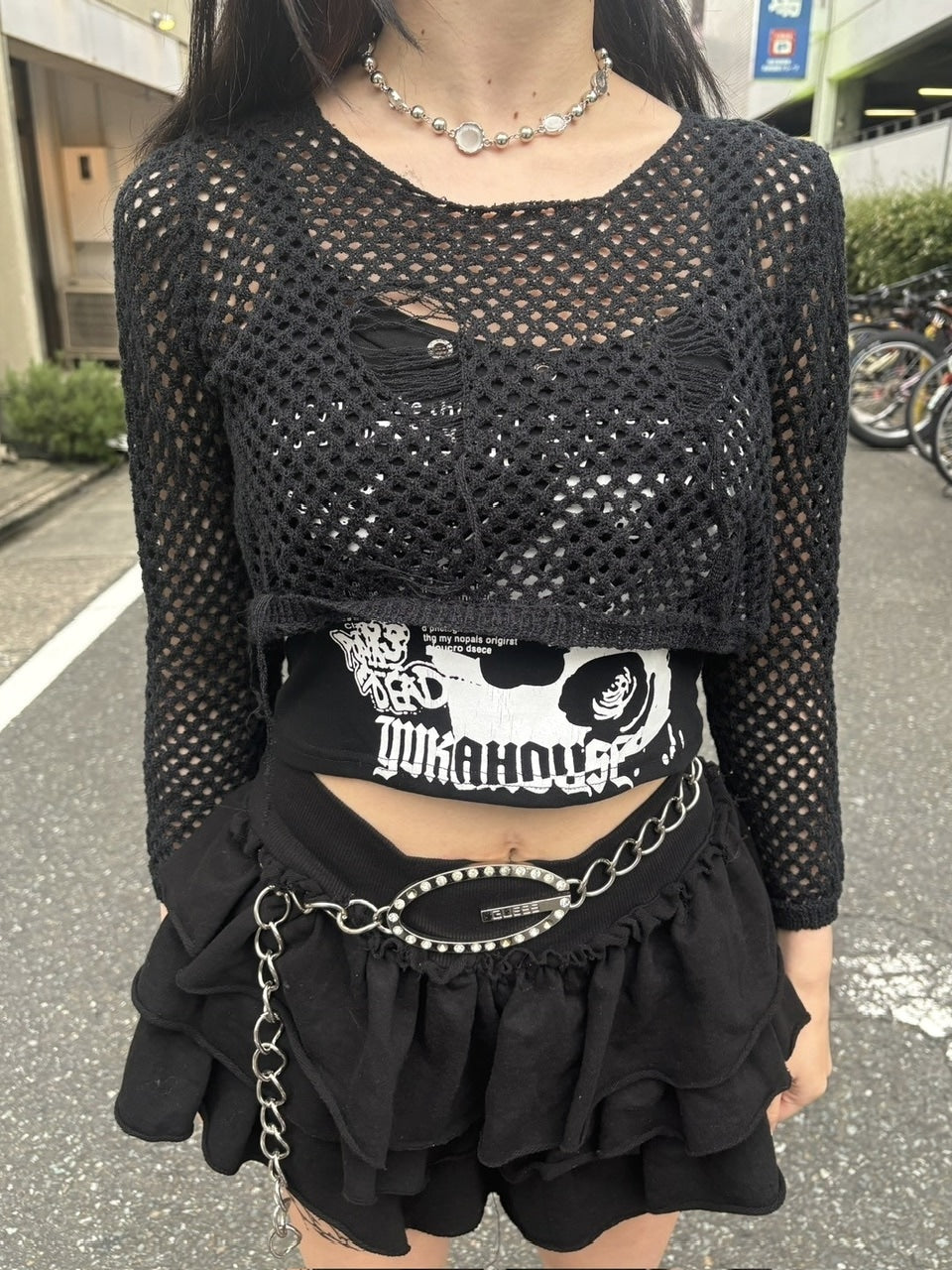 受注制【Never mind the XU】cropped damage knit (2color)