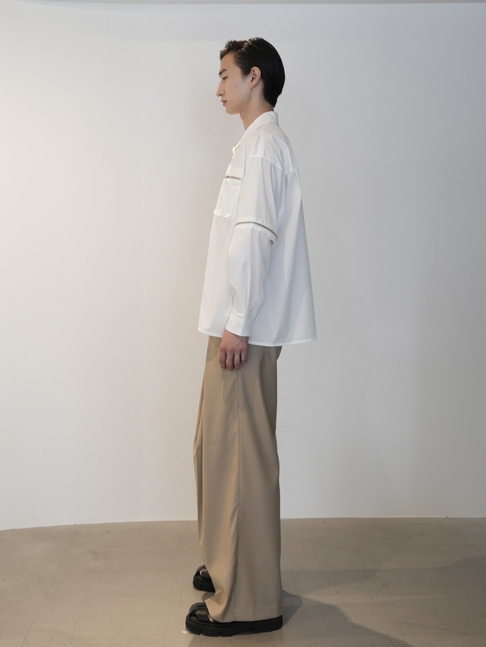 【CS】2way zip square cut shirt (white) / 【シーエス】2ウェイジップスクエアカット長袖シャツ