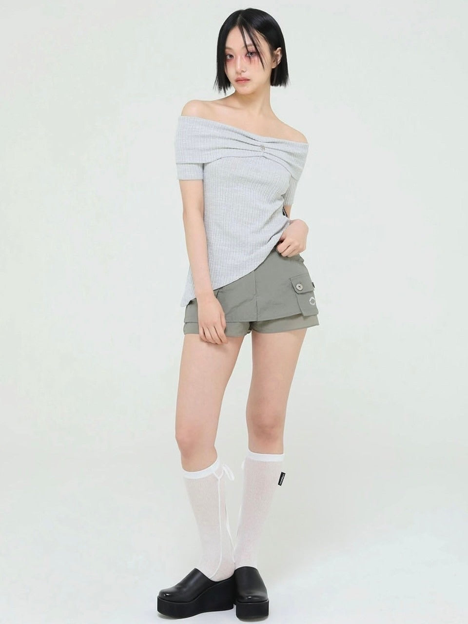 【Uglyshadow】UNBALANCED KNIT OFF SHOULDER