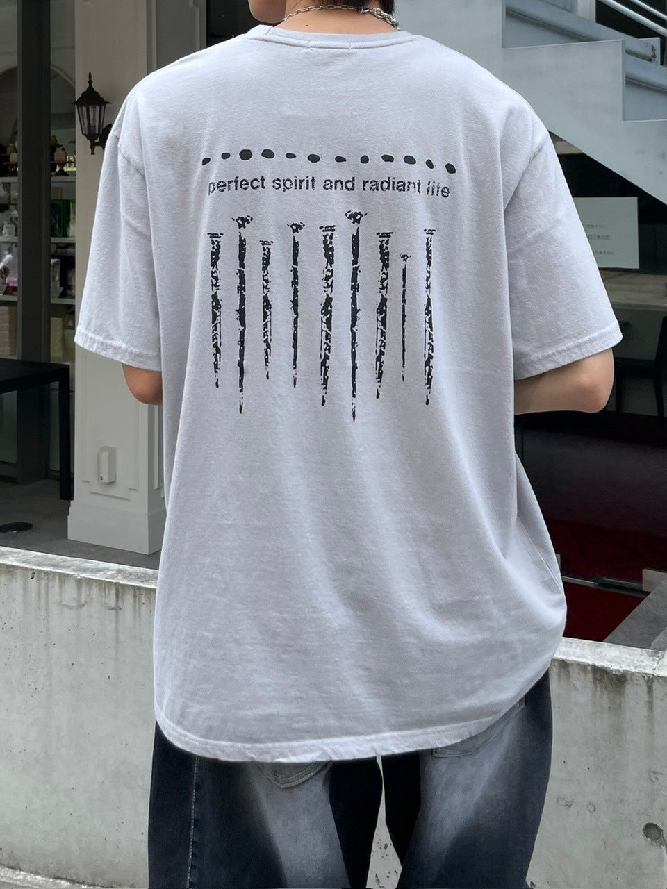 受注制【Chikashitsu +】nail back print t-shirt (3color)