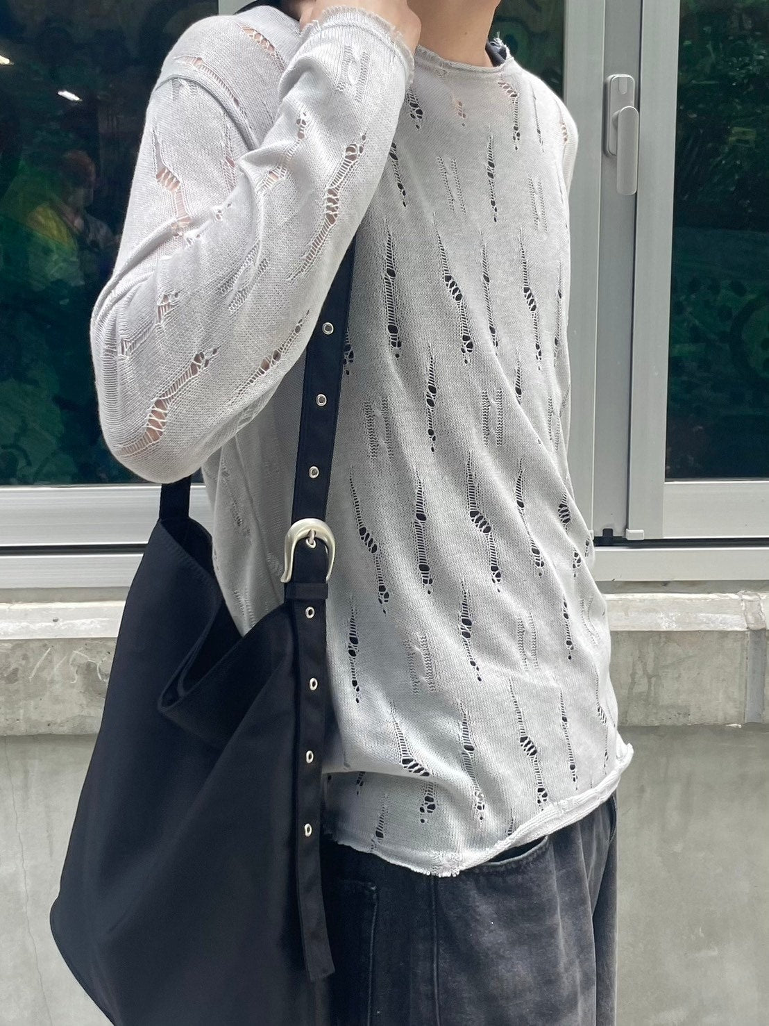 受注制【Chikashitsu +】shoulder button damage summer knit (3color)