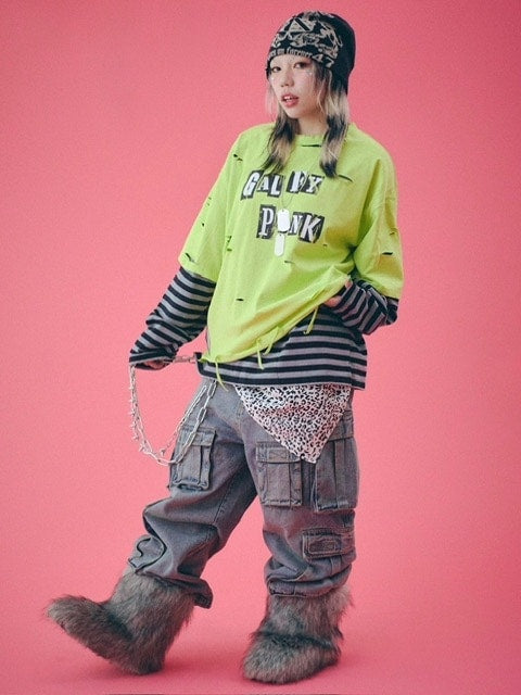 【GALFY】ダーティーデニムワイドカーゴ