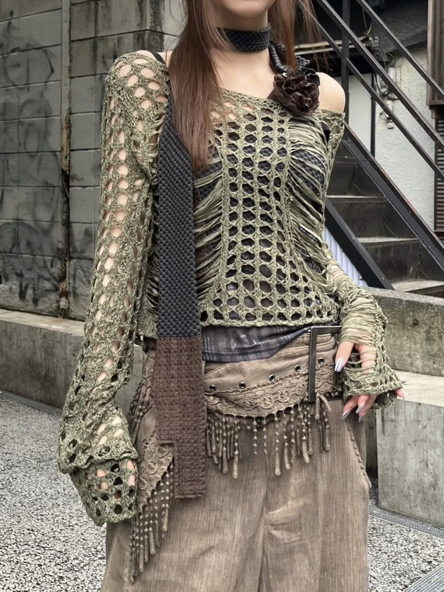 受注制【Never mind the XU】damage summer knit (3color)