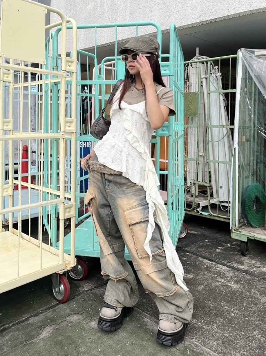 受注制【Never mind the XU】damage frill sleeveless (3color)