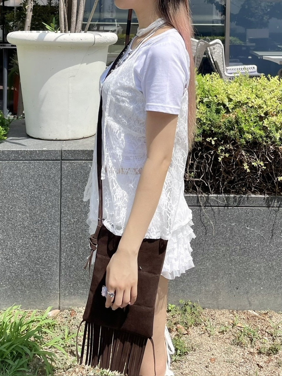 受注制【Never mind the XU】tie scarf lace tops (2color)