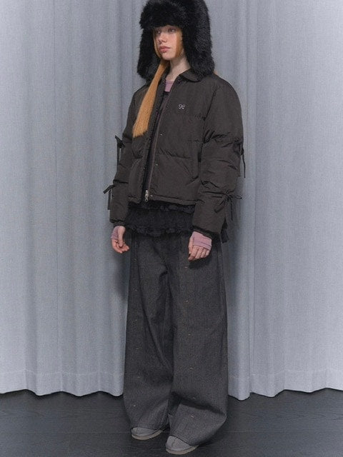 【FANCY CLUB】RIBBON COLLAR SHORT PUFFER