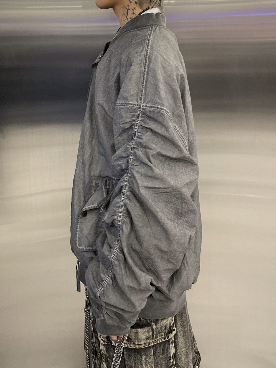 受注制【Never mind the XU】washed shirring blouson