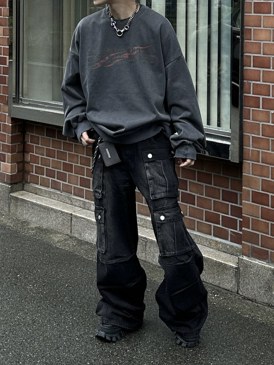 大阪店WEB限定受注制【Chikashitsu +】multi pocket cargo denim pants