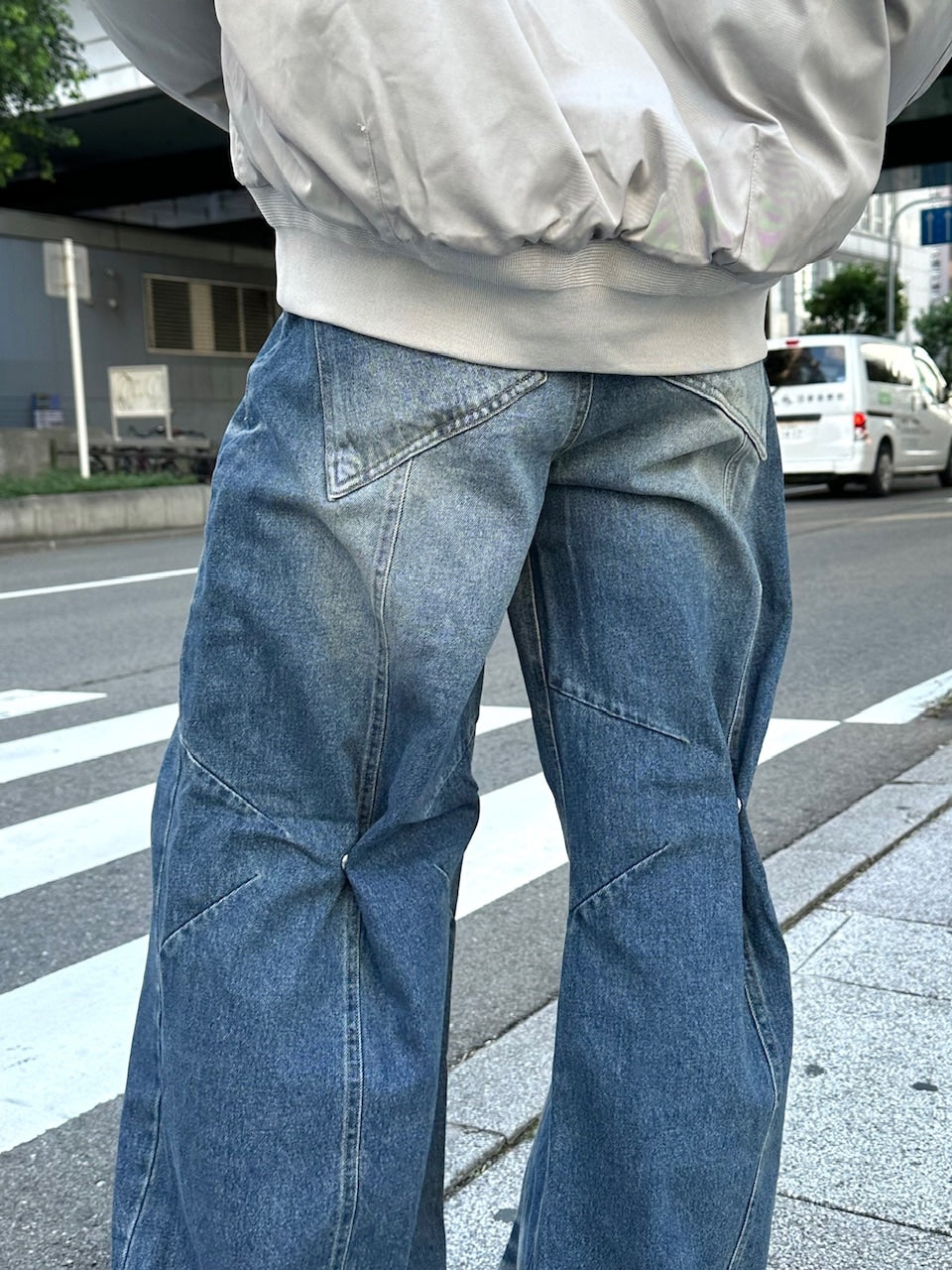 大阪店WEB限定受注制【Chikashitsu +】back snap wide flare denim pants (2color)